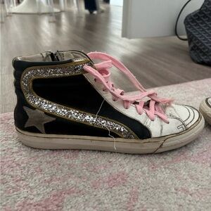 Golden Goose White and Black Sneakers with Pink Laces